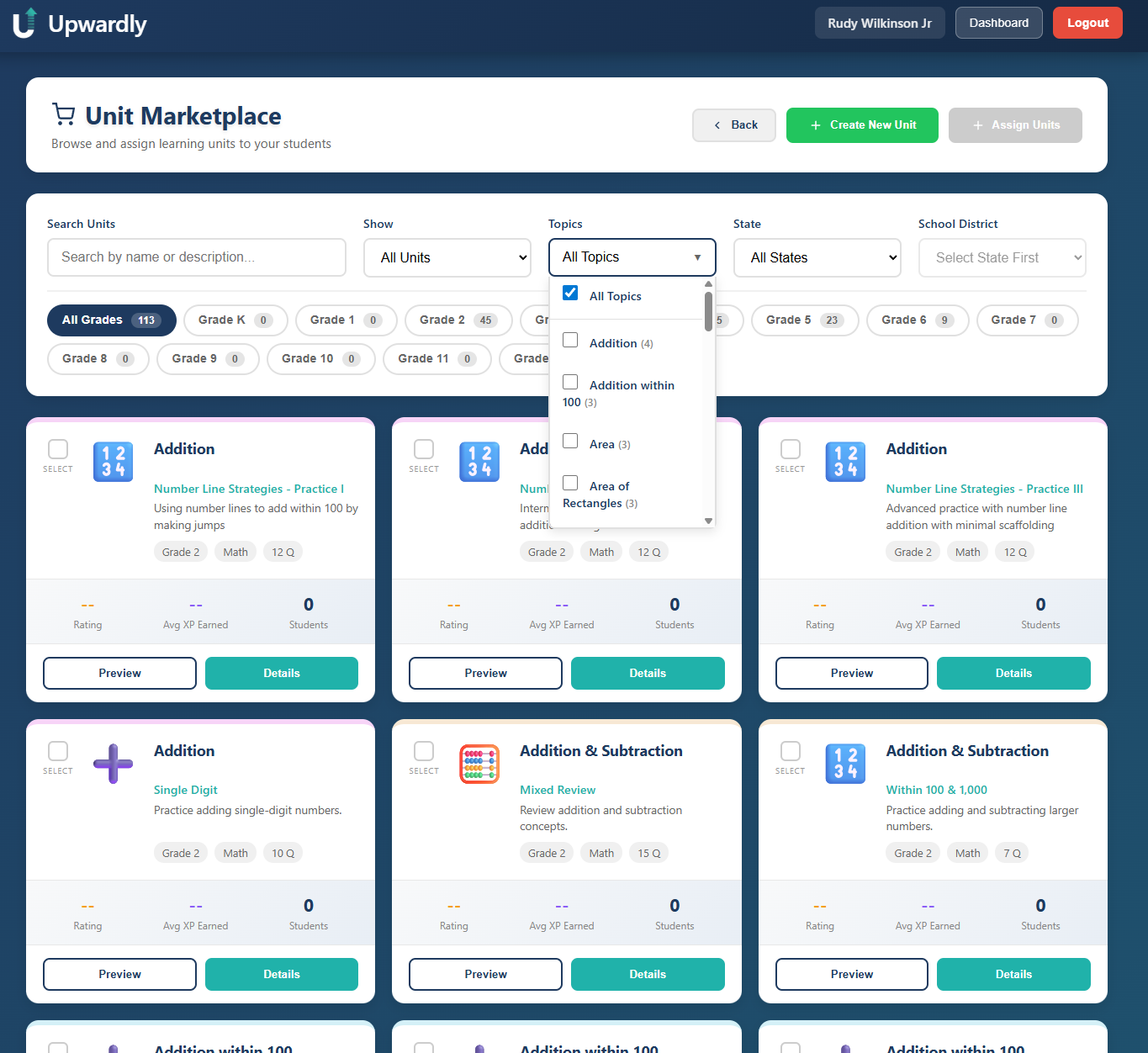 Upwardly Unit Marketplace Interface